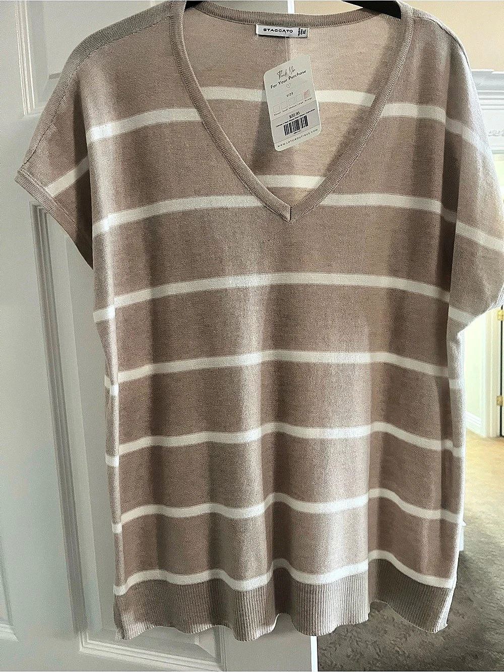 Staccato Striped V-Neck Sweater Brown & White XL NWT